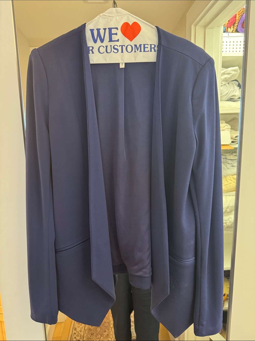 BCBGeneration Navy Open-Front Draped Blazer